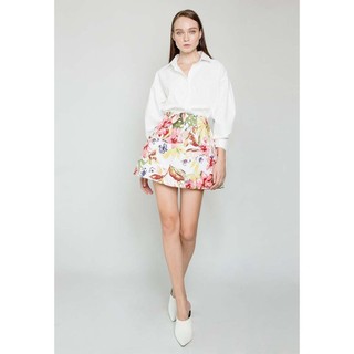 COCO SIN - Váy Mini Hoa Ly Hồng Nền Trắng