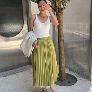 COCO SIN - Váy Midi Xanh Dập Ly