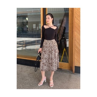 COCO SIN - Váy Midi Nâu Họa Tiết