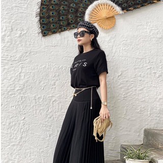 COCO SIN - Váy Midi Đen Dập Ly