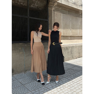 COCO SIN - Váy Midi Đen Dập Ly