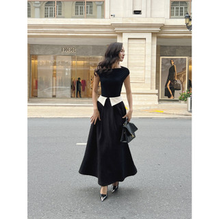COCO SIN - Váy Đen Midi Phối Trắng