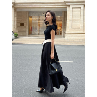 COCO SIN - Váy Đen Midi Phối Trắng