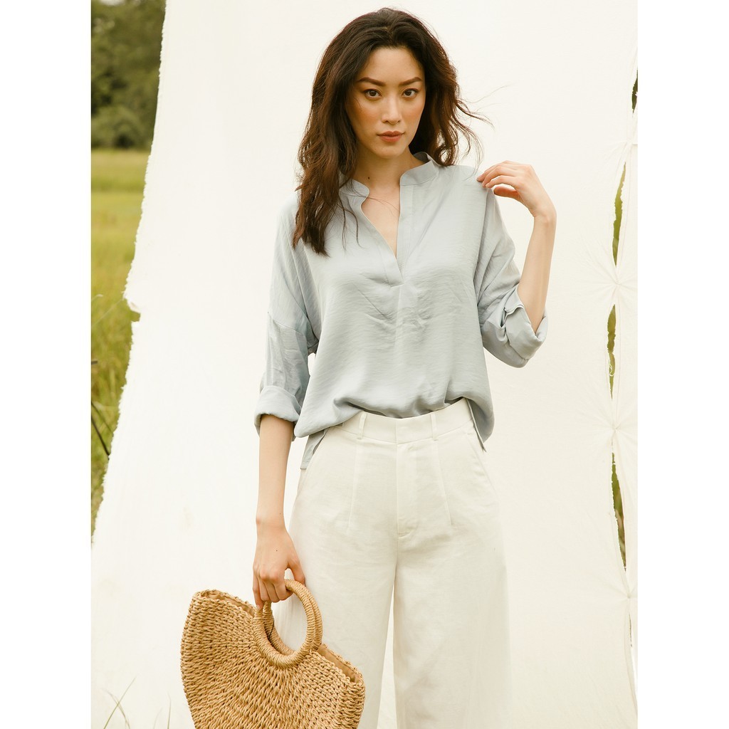 COCO SIN - Sơ Mi Lụa Xanh Blue Pastel