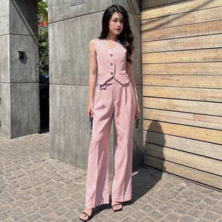 Coco sin - quần ống rộng hồng đính nút