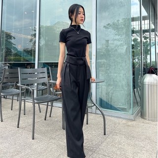 COCO SIN - Quần Đen Ống Rộng Phối Belt