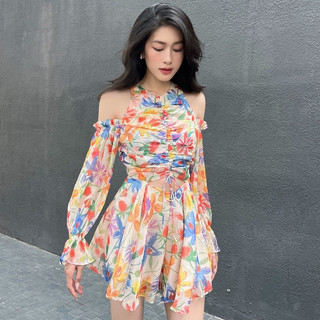 COCO SIN - Playsuit Hoa Nhún Ngực