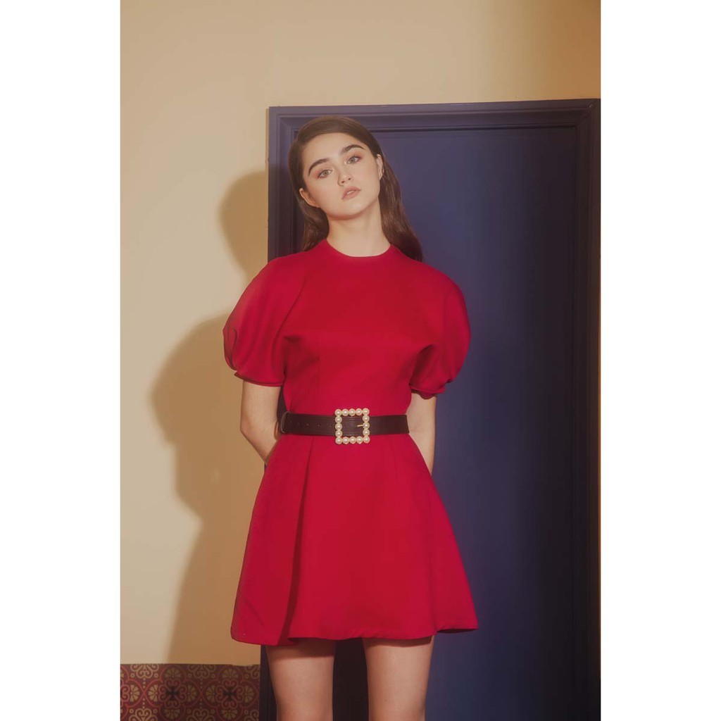 COCO SIN - Đầm Xòe Mini Đỏ Tay Phồng