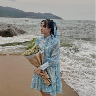 COCO SIN - Đầm Voan Hoa Xanh Blue