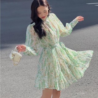 COCO SIN - Đầm Voan Hoa Xanh Green