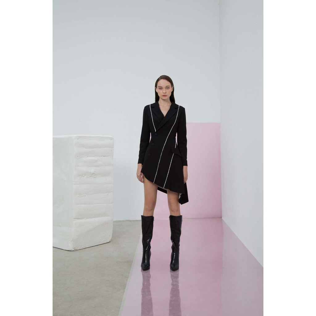 COCO SIN - Đầm Vest Đen Viền Trắng