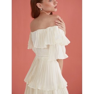 COCO SIN - Đầm Trẹt Vai Nude Dập Ly