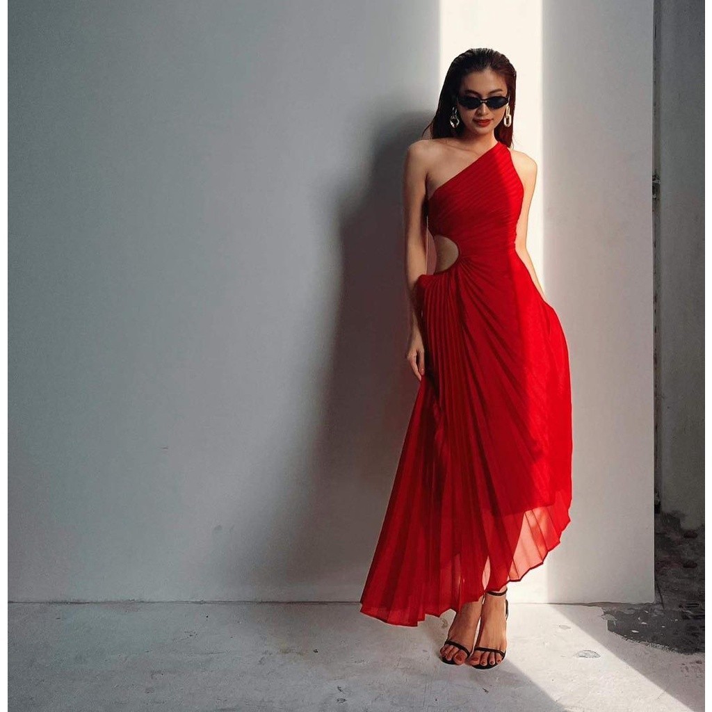 COCO SIN - Đầm Tơ Ánh Đỏ Dập Ly