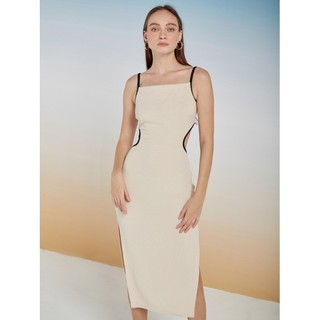 COCO SIN - Đầm Thun Gân Nude Phối Đen