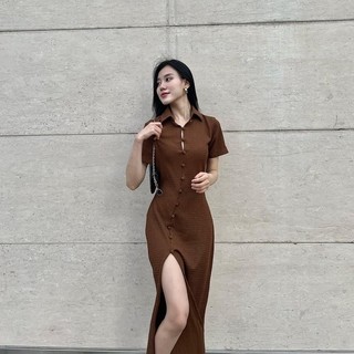 Coco sin - đầm thun nâu xẻ đùi