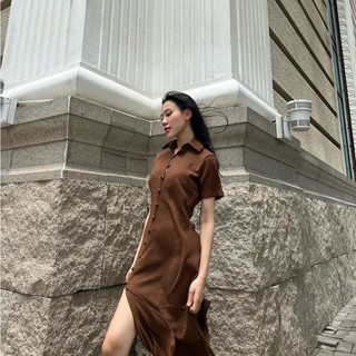 COCO SIN - Đầm Thun Nâu Xẻ Đùi