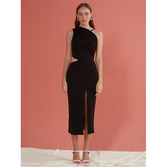 COCO SIN - Đầm Thun Đen Cut Out Xẻ Đùi