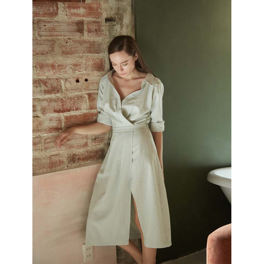 COCO SIN - Đầm Sơ Mi Xanh Pastel Sọc