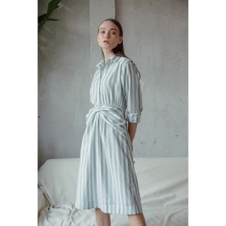 COCO SIN - Đầm Sơ Mi Sọc Xanh Ly Rẻ Quạt