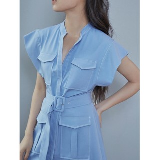 COCO SIN - Đầm Sơ Mi Cổ Trụ Xanh