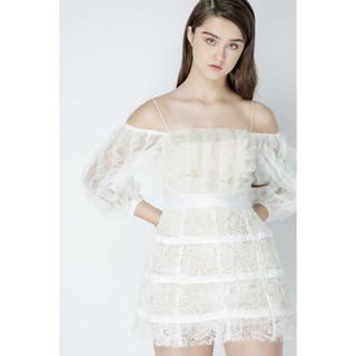 COCO SIN - Đầm Ren Trắng Mini Rớt Vai