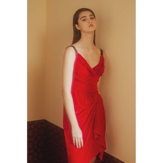 COCO SIN - Đầm Nhung Đỏ Phối Dây Đen