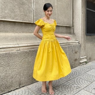 COCO SIN - Đầm Midi Linen Vàng