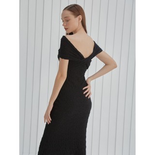 COCO SIN - Đầm Midi Thun Đen Twist