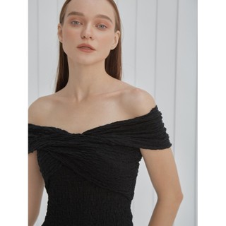 COCO SIN - Đầm Midi Thun Đen Twist