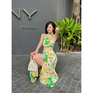 COCO SIN - Đầm Lụa Hoa Cổ Yếm