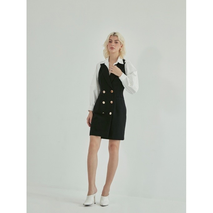 COCO SIN - Đầm Kiểu Dáng Ôm Cổ Vest Đen Sát Nách