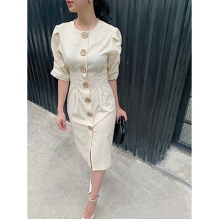COCO SIN - Đầm Kem Tay Nhún