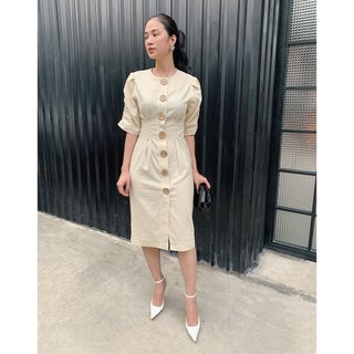 COCO SIN - Đầm Kem Tay Nhún