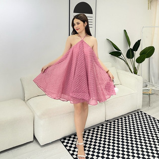 Coco sin - đầm hồng đính hoa cổ yếm