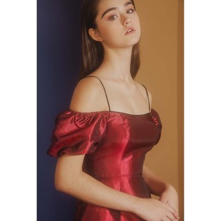 COCO SIN - Đầm Đỏ Trẹt Vai Tay Phồng Mini
