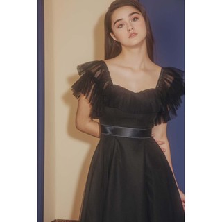 COCO SIN - Đầm Đen Lưới Phối Dây Ruy Băng