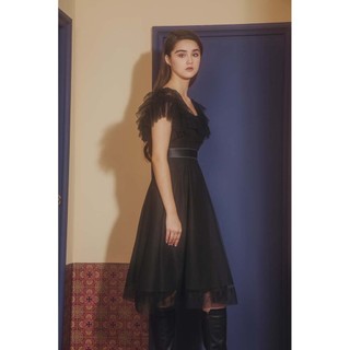 COCO SIN - Đầm Đen Lưới Phối Dây Ruy Băng