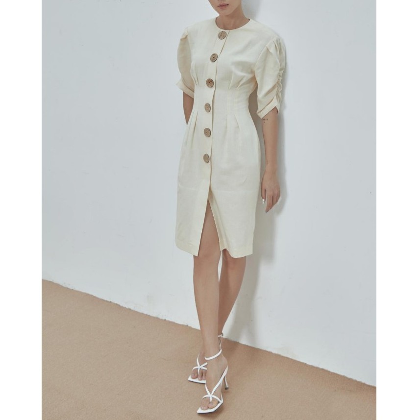 COCO SIN - Đầm Cotton Linen Nút Gỗ