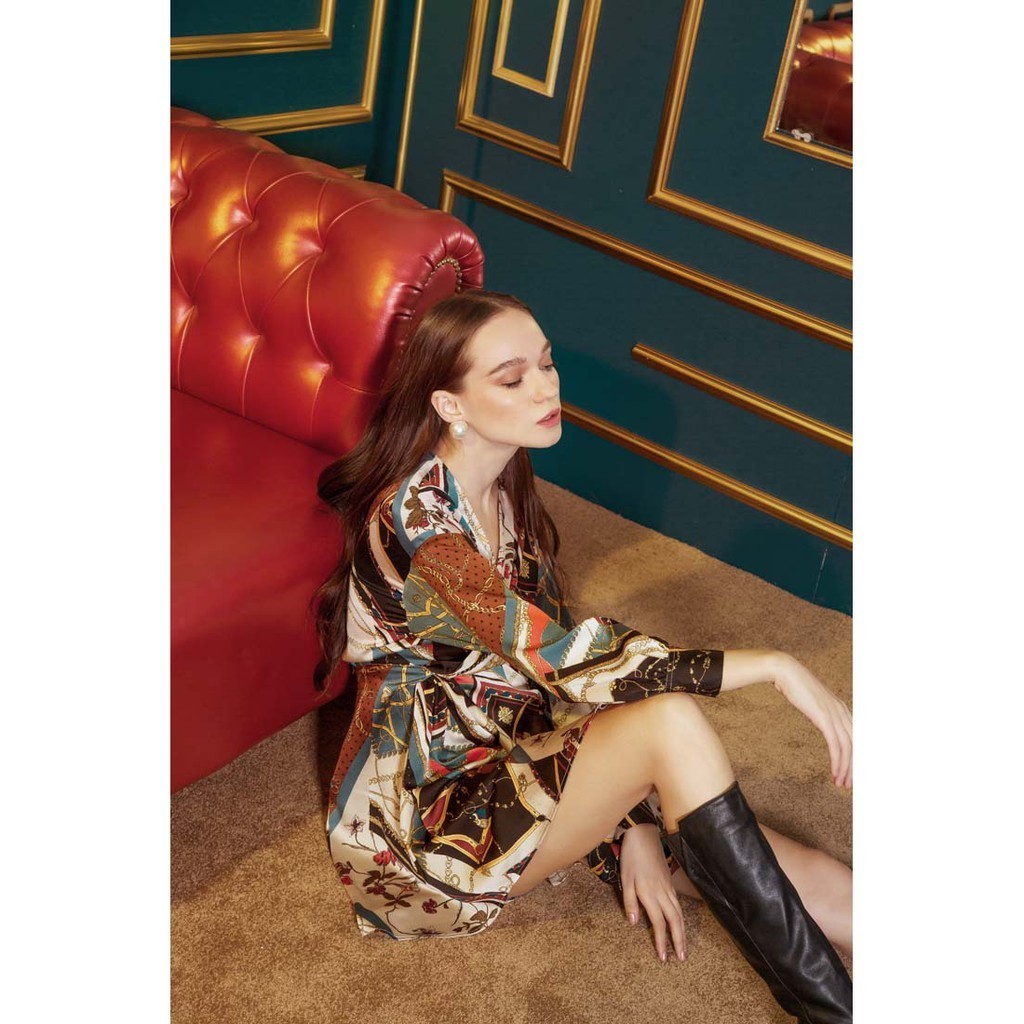 COCO SIN - Đầm Chain Printed Cổ V Twist Eo