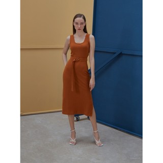 Coco sin - đầm body thun gân cam xẻ