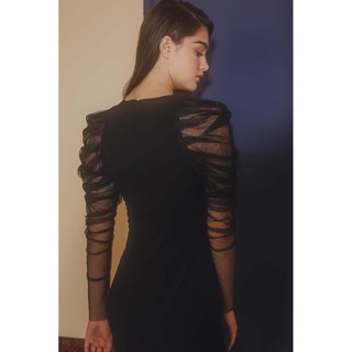 COCO SIN - Đầm Body Đen Phối Tay Lưới