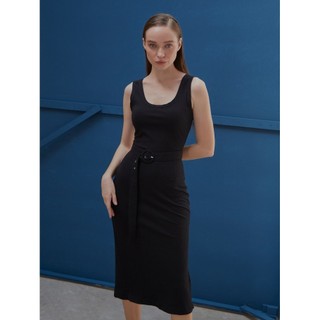 COCO SIN - Đầm Body Thun Gân Đen Xẻ