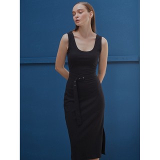 COCO SIN - Đầm Body Thun Gân Đen Xẻ