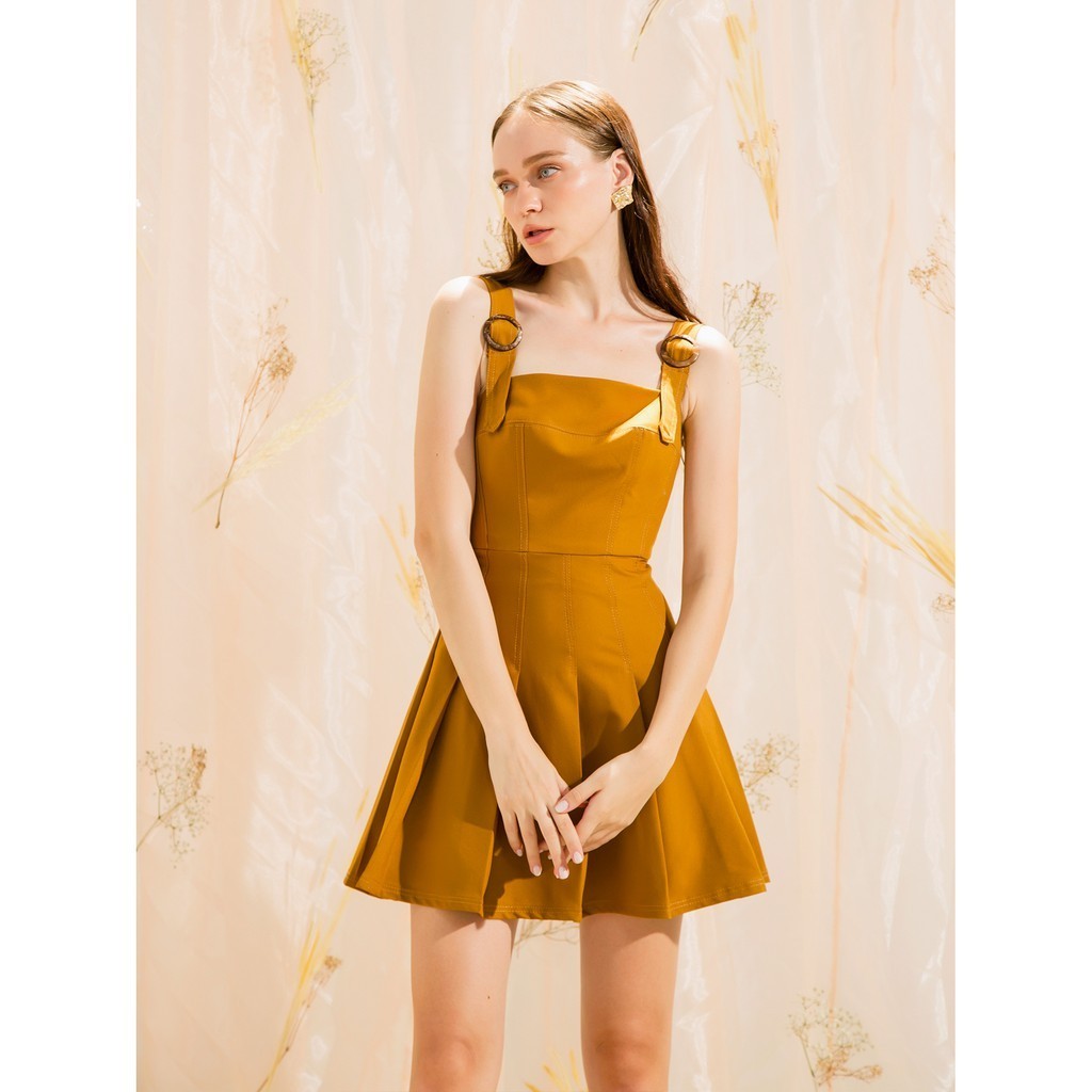 COCO SIN - Đầm 2 Dây Nâu Dập Ly