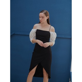 COCO SIN - Đầm 2 Dây Đen Phối Tay Trắng