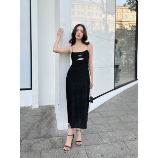 COCO SIN - Đầm 2 Dây Đen Cut Out Đính Nơ