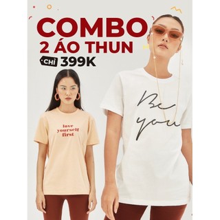 COCO SIN - COMBO Áo Thun Trắng Be You & Cam Love Yourself