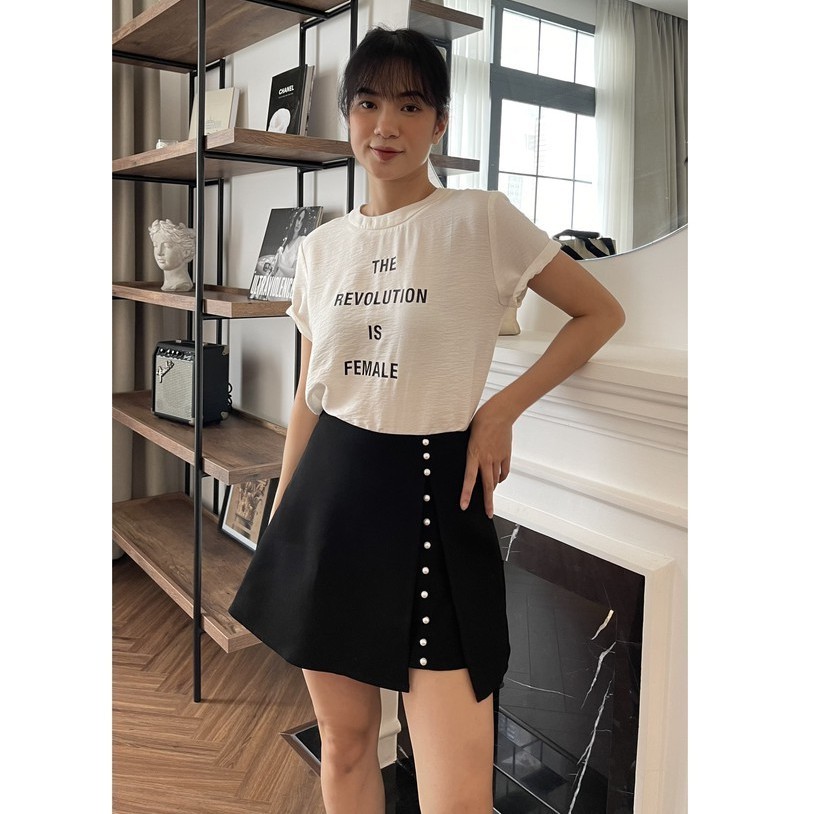 COCO SIN - Combo Áo Lụa Trắng The Revolution + Skort Đính Pearl