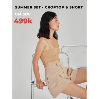 Coco sin - combo áo 2 dây nâu croptop + quần short nâu