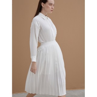 COCO SIN - Chân Váy Trắng Midi Dập Ly